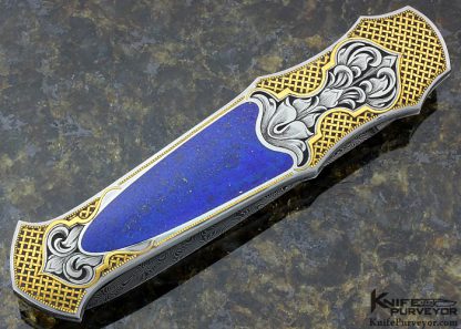 Warren Osborne Custom Knife Engraved by Julie Warensk with Interframe Lapis Lazuli and 24Kt. Gold Lockback - Image 4