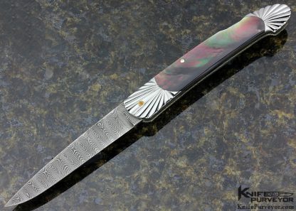 Ken Steigerwalt Custom Knife Black Lip Tahitian Pearl Shell with Damascus and Fluted Steel Lockback