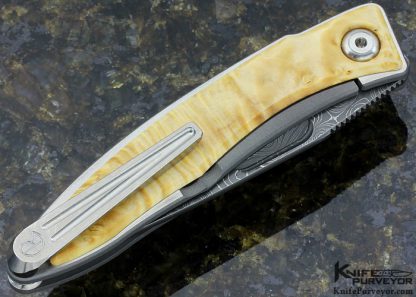 Chris Reeve Mnandi With Box Elder Burl & Raindrop Damascus Frame Lock - Image 3