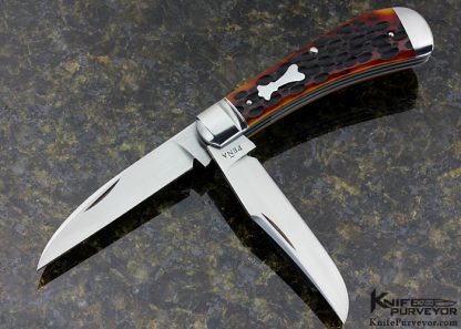 Pena Custom Knife 2 Blade Red Jigged Bone Slip Joint Wharncliff Trapper