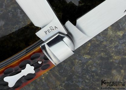 Pena Custom Knife 2 Blade Red Jigged Bone Slip Joint Wharncliff Trapper - Image 2