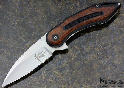 Todd Begg Custom Knife Glimpse 2 Ironwood with Scalloped and Drilled G10 Centerpiece Linerlock Flipper