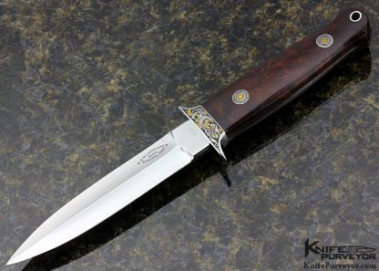 Bob Loveless Custom Knife Dan Wilkerson Engraved Ironwood Symmetrical Dagger with Signed Sheath