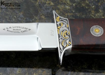 Bob Loveless Custom Knife Dan Wilkerson Engraved Ironwood Symmetrical Dagger with Signed Sheath - Image 2