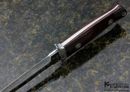 Bob Loveless Custom Knife Dan Wilkerson Engraved Ironwood Symmetrical Dagger with Signed Sheath - Image 6