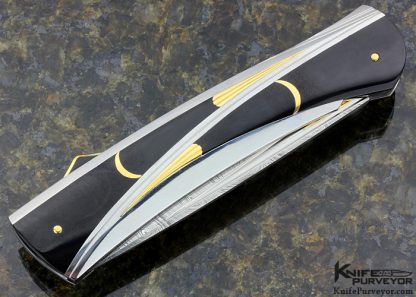 Ken Steigerwalt Custom Knife Damasteel, Pen Shell and 18Kt Gold Lockback - Image 3