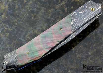 Stan Wilson Custom Knife Blued Robert Eggerling Damascus & Black Lip Tahitian Pearl Shell "Mantis" Linerlock - Image 3