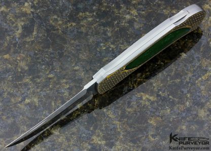 Warren Osborne Custom Knife With Green Jade Interframe Lockback Engraved by Julie Warenski with 24Kt Gold Basket Weave and Platinum Dots - Image 5