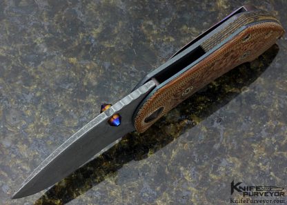 Neil Blackwood Custom Knife "Pimp Squeak" Brown Micarta with Burlwood Inlays and Mosaic Pins Anodized Dual Thumbstuds Acid & Stonewashed Blade Frame Lock - Image 5