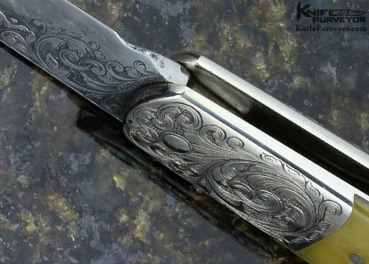 Henry Frank Custom Knife Sole Authorship Engraved Rams Horn with Escutcheon Lockback - Image 10