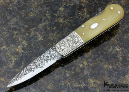 Henry Frank Custom Knife Sole Authorship Engraved Rams Horn with Escutcheon Lockback