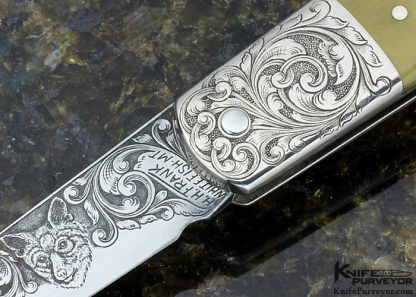 Henry Frank Custom Knife Sole Authorship Engraved Rams Horn with Escutcheon Lockback - Image 2