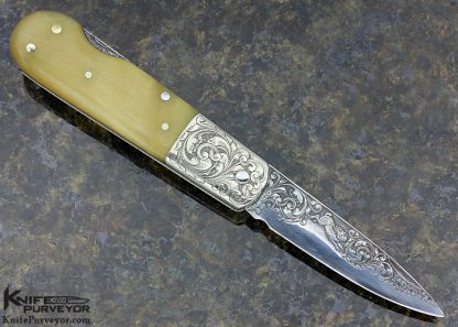 Henry Frank Custom Knife Sole Authorship Engraved Rams Horn with Escutcheon Lockback - Image 4