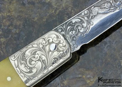 Henry Frank Custom Knife Sole Authorship Engraved Rams Horn with Escutcheon Lockback - Image 5