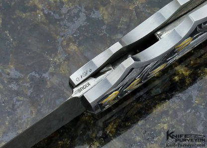 Joe Kious Custom Knife Mike Norris Stainless Damascus and South Sea Gold Lip Pearl Shell Interframe Automatic Engraved by Marian Sawby - Image 8