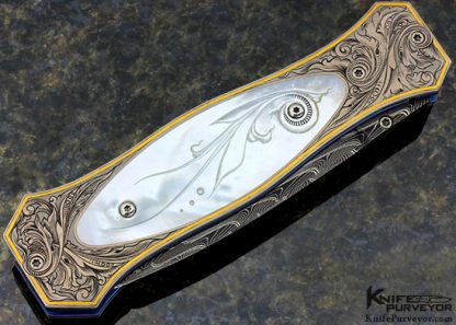 Brian Tighe Custom Knife Jose DeBraga Carved Pearl Shell Engraved by Bertil Aasland Carved Mother of Pearl Shell Linerlock - Image 5