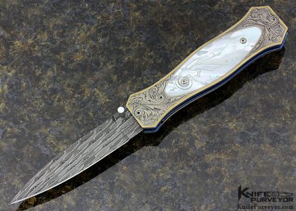 Brian Tighe Custom Knife Jose DeBraga Carved Pearl Shell Engraved by Bertil Aasland Carved Mother of Pearl Shell Linerlock