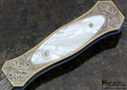 Brian Tighe Custom Knife Jose DeBraga Carved Pearl Shell Engraved by Bertil Aasland Carved Mother of Pearl Shell Linerlock - Image 3