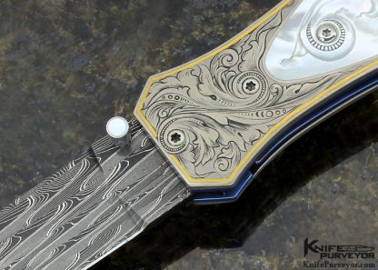 Brian Tighe Custom Knife Jose DeBraga Carved Pearl Shell Engraved by Bertil Aasland Carved Mother of Pearl Shell Linerlock - Image 2