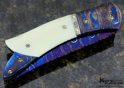 Josh Smith Custom Knife Blued Sole Authorship Damascus Automatic Linerlock - Image 4