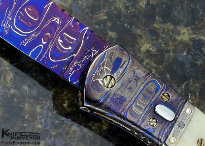 Josh Smith Custom Knife Blued Sole Authorship Damascus Automatic Linerlock - Image 2