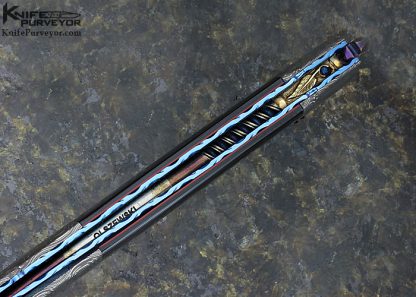 Stephen Olszewski Custom Knife Blued Mosaic Damascus with Gems and Black Lip Tahitian Pearl Linerlock Dagger - Image 7