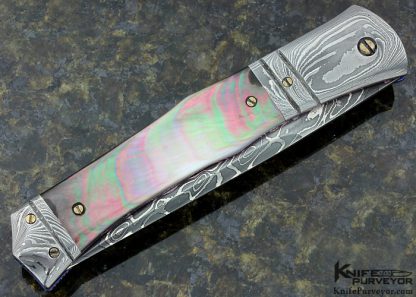 Chuck Gedraitis Custom Knife Tahitian Black Lip Pearl and Damasteel Damascus Linerlock - Image 4