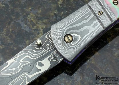 Chuck Gedraitis Custom Knife Tahitian Black Lip Pearl and Damasteel Damascus Linerlock - Image 2