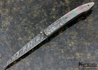 Don Hanson Custom Knife Damascus & Black Lip Pearl Shell Linerlock