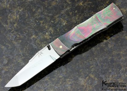 Koji Hara Custom Knife Black Lip Pearl Bamboo Linerlock