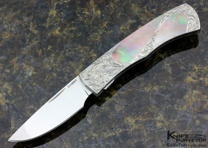 Scott Sawby Custom Knife Engraved Black Lip Pearl Self Lock