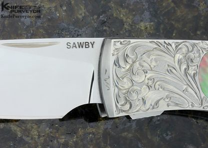 Scott Sawby Custom Knife Engraved Black Lip Pearl Self Lock - Image 2