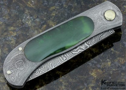 Steve Mullin Custom Knife Damascus and Jade Folder Slip Joint - Image 3