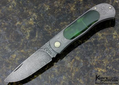 Steve Mullin Custom Knife Damascus and Jade Folder Slip Joint