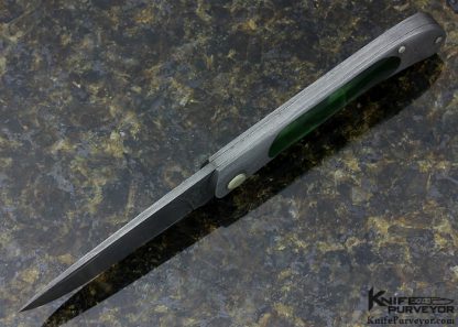 Steve Mullin Custom Knife Damascus and Jade Folder Slip Joint - Image 4