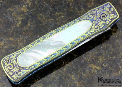 Ralph Dewey Harris Custom Knife Sole Authorship Engraved Mother of Pearl Interframe Button Release Automatic Dagger - Image 3