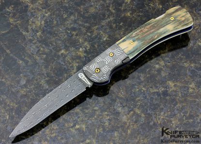 R.B. Johnson Custom Knife Devin Thomas Damascus Lever Release Automatic Lockback