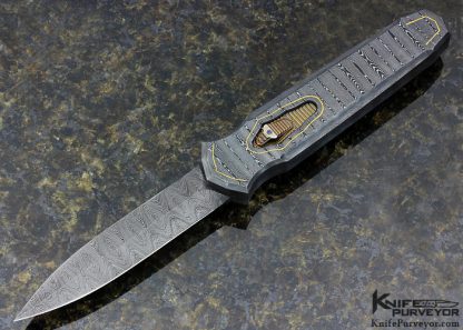 Jeff Harkins Custom Knife OTF Automatic Triton with Jerry Rados Turkish Damascus with Gold Lines Inlayed