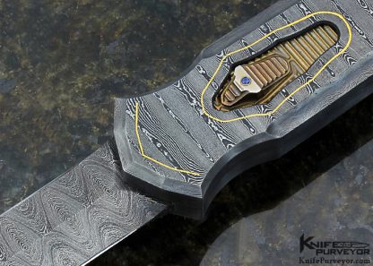 Jeff Harkins Custom Knife OTF Automatic Triton with Jerry Rados Turkish Damascus with Gold Lines Inlayed - Image 2