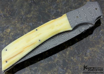 Charlie Dake Custom Knife Fossilized Walrus and Mike Norris Stainless Damascus Midlock D/A Auto - Image 5