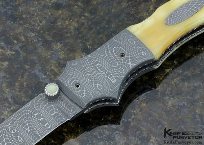 Charlie Dake Custom Knife Fossilized Walrus and Mike Norris Stainless Damascus Midlock D/A Auto - Image 2