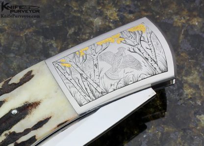 Scott Sawby Custom Knife Marian Sawby Engraved Stag Outdoorsman Button Lock Folder - Image 5