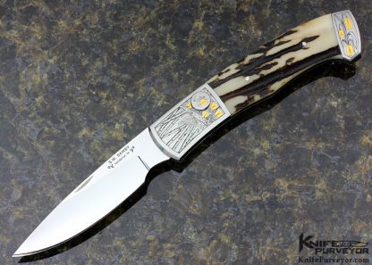 Scott Sawby Custom Knife Marian Sawby Engraved Stag Outdoorsman Button Lock Folder