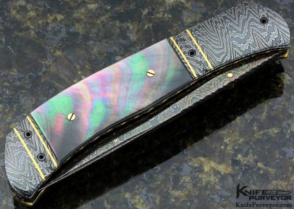 John W. Smith Custom Knife Sole Authorship Damascus & Black Lip Tahitian Pearl Shell Linerlock - Image 3