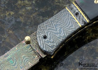 John W. Smith Custom Knife Sole Authorship Damascus & Black Lip Tahitian Pearl Shell Linerlock - Image 2