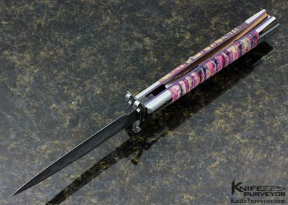 Paul Panak Custom Knife Pink  Damascus Lockback Dagger Automatic with Swing Guard - Image 6