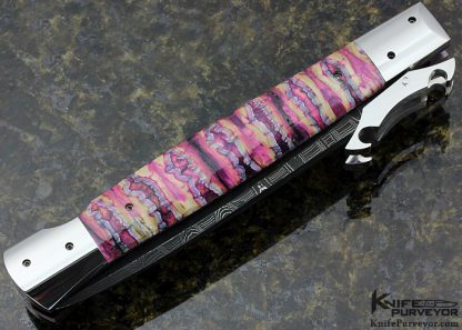 Paul Panak Custom Knife Pink  Damascus Lockback Dagger Automatic with Swing Guard - Image 4