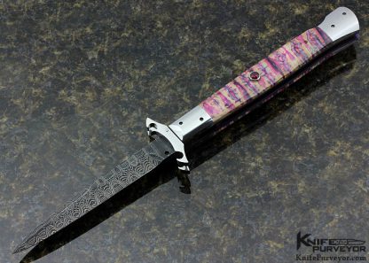 Paul Panak Custom Knife Pink  Damascus Lockback Dagger Automatic with Swing Guard