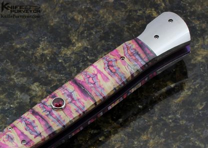 Paul Panak Custom Knife Pink  Damascus Lockback Dagger Automatic with Swing Guard - Image 3