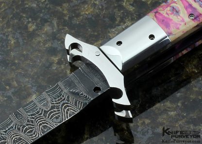 Paul Panak Custom Knife Pink  Damascus Lockback Dagger Automatic with Swing Guard - Image 2